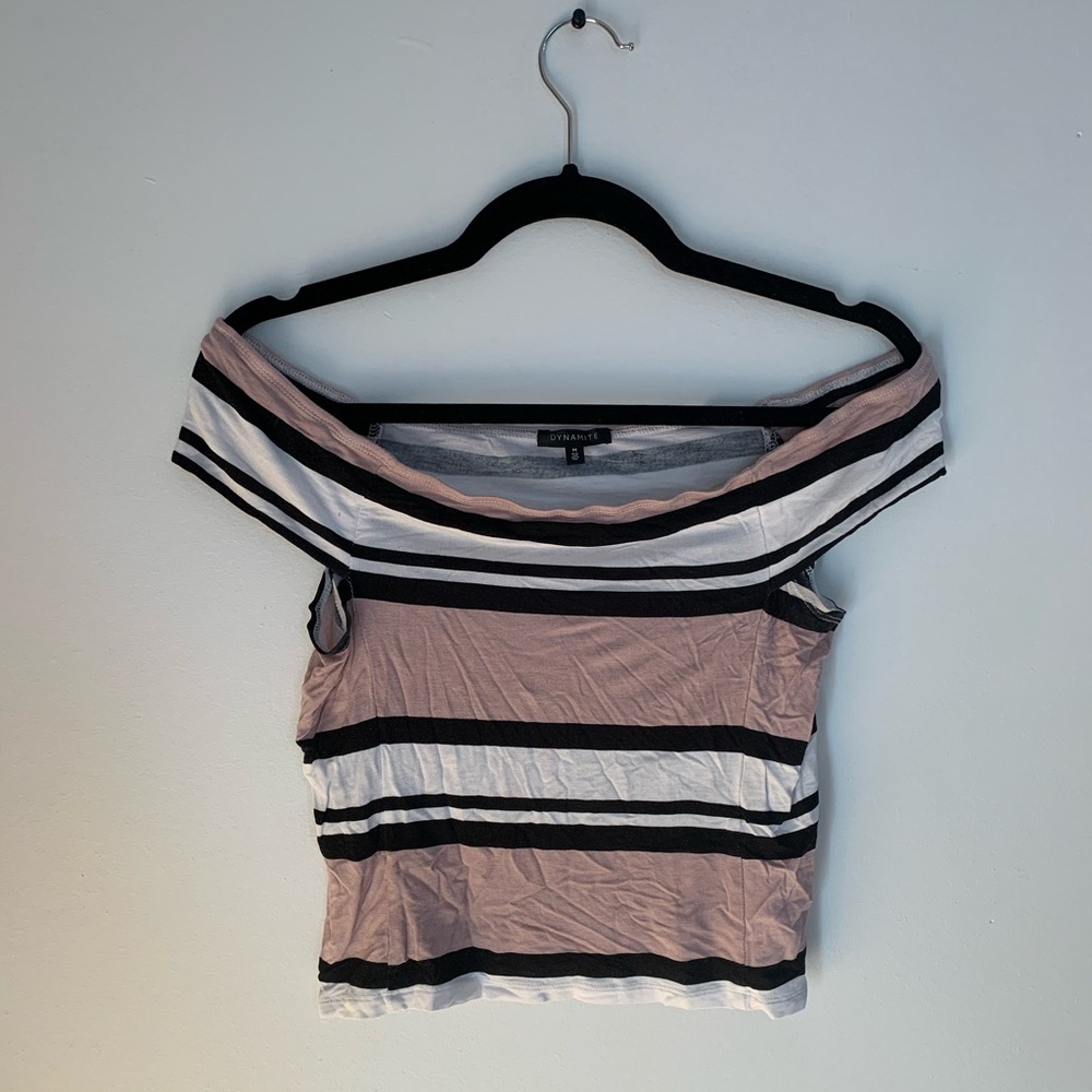 Dynamite off the shoulder pink striped crop top